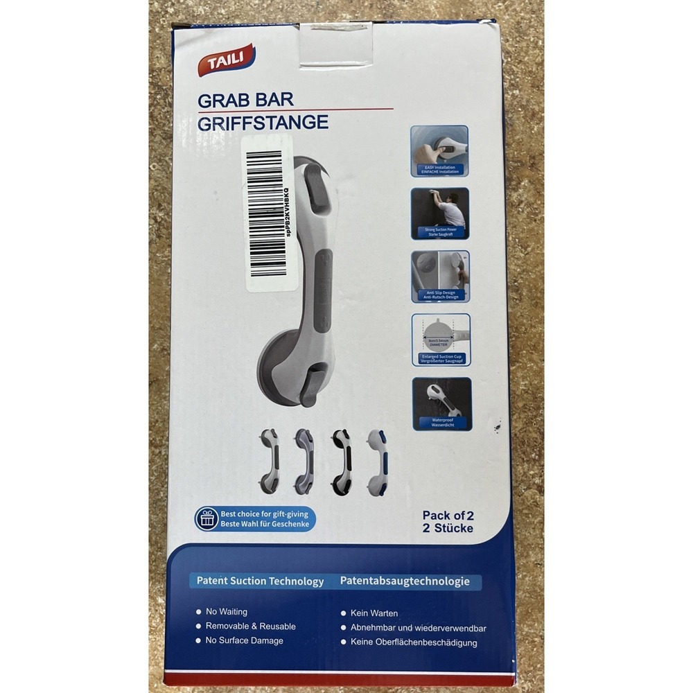 SALE! 2 Pk TAILI Grab Bars for Bathtubs and Showers 12" Suction Grab Bar, Grey